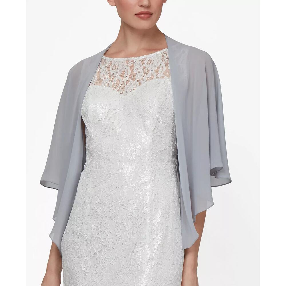 SLNY Fashions Sheer Capelet Shawl in Silver Gray
